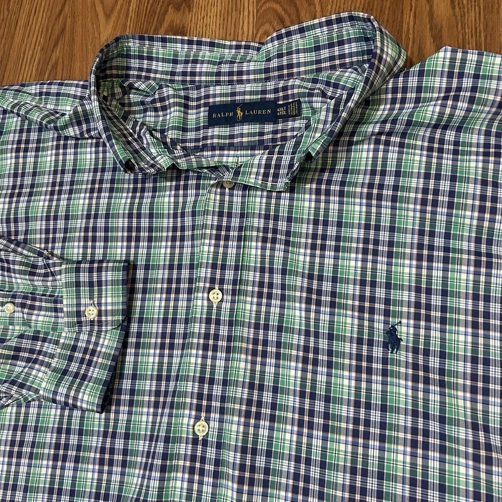 Polo Ralph Lauren Sz.‎ 4XLT BIG & TALL Madras Plaid Button Down Dress Shirt Pony